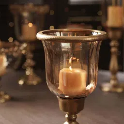 Pure Home and Living Amber & Gold Aluminium Hurricane Candle Holder image 2