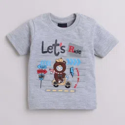 LITTLE COUNTY Kids Grey & Peach Cotton Printed T-Shirt Set image 2