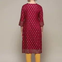 Biba Maroon Printed Straight Kurta image 2