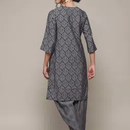 Biba Navy Printed Kurta Salwar Set With Dupatta image 2