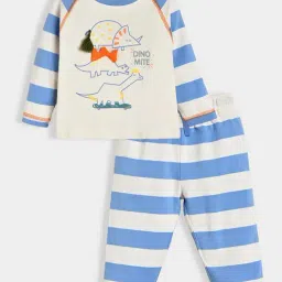 MiArcus Kids Blue & White Printed Full Sleeves T-Shirt with Pyjamas image 3