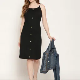 Miaz Lifestyle Women Solid Shoulder Straps Dress image 2