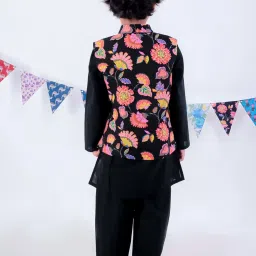 Lil Drama Boys Multicolor Floral Print Full Sleeves Kurta, Pyjamas With Nehru Jacket image 2