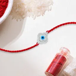 Zavya Evil Eye Protection with CZ Rhodium-Plated Sterling Silver Thread Rakhi image 2