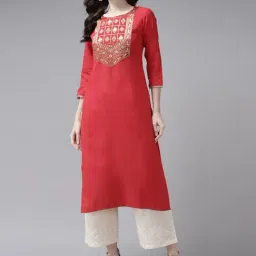 Indo Era Red Woven Pattern Straight Kurta-picture-13