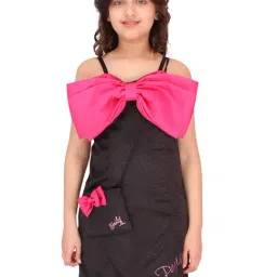 Cutecumber Kids Black Self Design Dress with Sling Bag-image-77