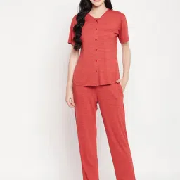 Clovia Red Striped Top With Pyjamas-image-51