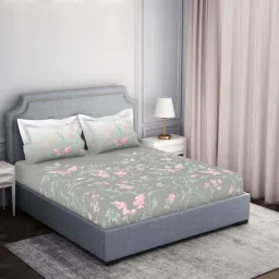 Spaces Essentials AW24 138 Grey Viscose 138 TC Double Bedsheet with 2 Pillow Covers image 2