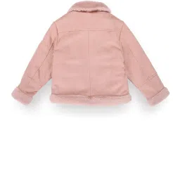 U.S. Polo Assn. Kids Pink Solid Full Sleeves Suede Jacket image 2