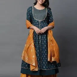 Aurelia Orange Cotton Printed Dupatta image 2