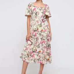Cover Story Off White Cotton Regular Fit Floral Print Dress-picture-4