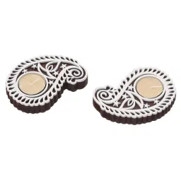 eCraftIndia Buta Paisley Shape Wooden Block Print Decorative T Light Holders,Set of 4 image 2