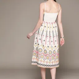 Label Ritu Kumar White Cotton Blend Embroidered A Line Midi Dress image 2