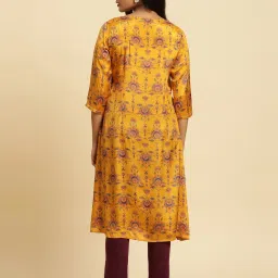 W Mustard Floral Print Straight Kurta image 2