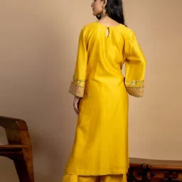 Mushio Mustard Yellow Ananda Embroidered Chanderi Silk Kurta image 2