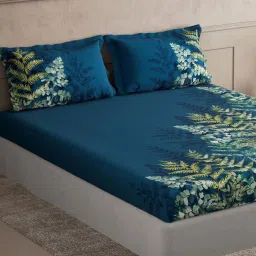 DDecor Blue Cotton 145 TC Double Bedsheet with 2 Pillow Covers image 2