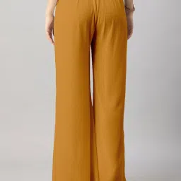 Moomaya Mustard Regular Fit High Rise Trousers image 2