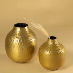 Whispering Homes Sindhu Gold Metal Vase - Small-image-50