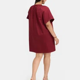 VIRGIO Maroon Relaxed Fit Solid Dress image 2