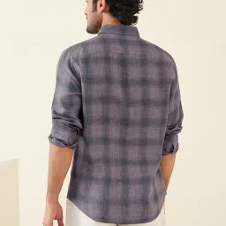 Andamen Lavender Linen Regular Fit Check Shirt image 2