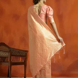 Jaipur Kurti Peach Woven Saree With Unstitched Blouse image 2