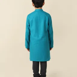 Fabindia Kids Teal Striped Full Sleeves Kurta image 2