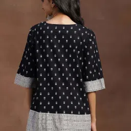 Libas Black Cotton Printed Angrakha Short Kurti image 2