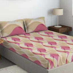 DDecor Abstract Pink 136 TC Cotton Queen Bedsheet with 2 Pillow covers image 2