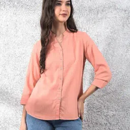 Crimsoune Club Peach Solid Three-Quarter Sleeves Shirt-picture-32