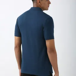 Peter England Navy Cotton Regular fit Solid Casual Polo T-Shirt image 2