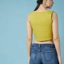 chimpaaanzee Chimpanzee Mustard Cotton Regular Fit Crop Top image 2