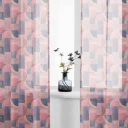 Urban Space Pink & Grey Polyester Printed Sheer Door Curtain - Set of 2 image 2