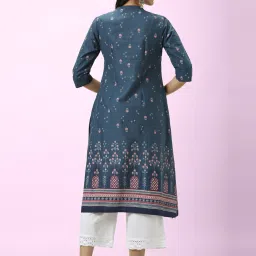 Rangmanch by Pantaloons Blue Cotton Printed Straight Kurta image 2