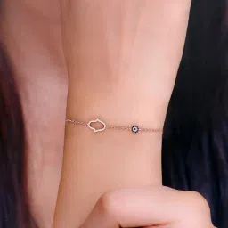 Kai Jewel Sterling Silver Minimalistic Single Hamsa and Evil Eye Rose Gold Bracelet for Women image 2