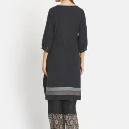 Fabindia Black Cotton Woven Pattern Straight Kurta image 2