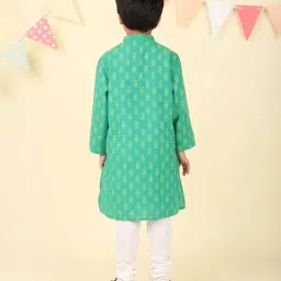 Fabindia Kids Green Cotton Regular Fit Printed Kurta image 2