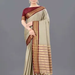 APNISHA Beige & Brown Woven Saree With Unstitched Blouse-picture-46