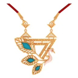 P.C Chandra Jewellers 14k Yellow Gold Blue Colored Leaves with Swan Necklace for Women & Girls-image-107