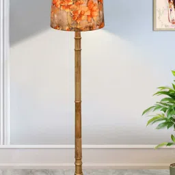 Homesake Rustic Wood Floor Lamp with Multicolor Shade for Living Room & Bedroom image 2