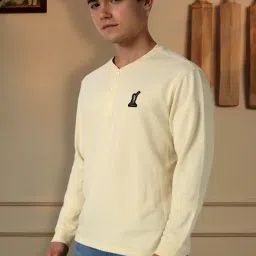 Peter England Beige Regular Fit Henley T-Shirt image 4