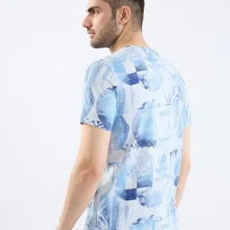 Spykar Silver Grey Cotton Regular Abstract T-Shirts image 2