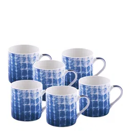 GOODHOMES Blue & White Set of 6 Printed Bone China Cup Set image 3