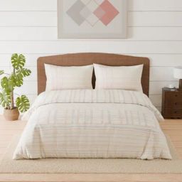 Spaces Linear Traced Light Taupe Cotton Geometric 144 TC Double Bedsheet with 2 Pillow Covers-picture-8