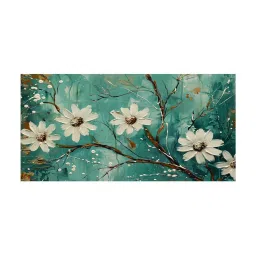 999Store Teal & White Canvas Blooming Flowers Painting image 2