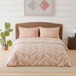 Spaces Linear Traced Beige Cotton Geometric 144 TC Double Bedsheet with 2 Pillow Covers-picture-17