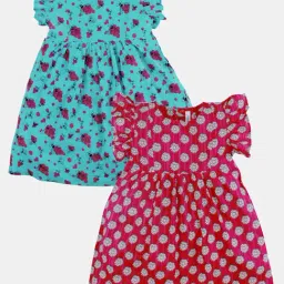 Kiddopanti Aqua Blue & Red Cotton Casual Dresses for Girls-image-78