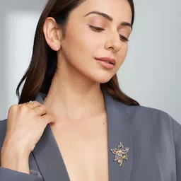 AccessHer Women Multicoloured Floral Leaf with Beads & Pearls Center Brooch image 3