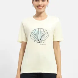 MADAME Beige Cotton Graphic Print T-Shirt-image-52