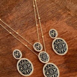 Voylla Gold Pashmina Shazana Layered Necklace & Earring Set-picture-3