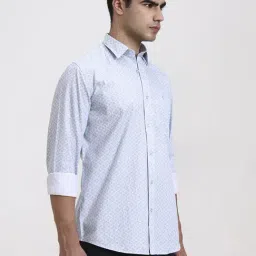 Greenfibre Blue Cotton Slim Fit Printed Shirt image 4